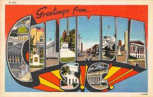 Greetings From Columbia South Carolina Large Letter linen postcard