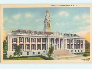 Unused Linen CITY HALL SCENE Schenectady New York NY hs5853-12