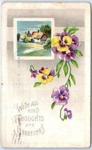 Postcard - With All Kind Thoughts And Greetings with Flowers Art Print