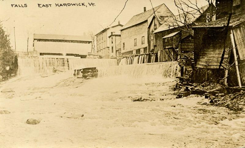 VT - East Hardwick. Falls and Covered Bridge, circa 1910.   *RPPC