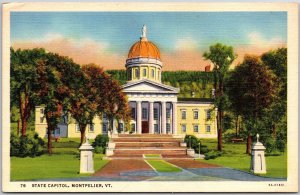 State Capitol Building Montpelier Vermont Beautiful Grounds Landscape Postcard