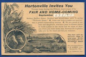 Hortonville Wisconsin wi Fair Home Coming 1910 postcard advertising postcard