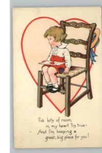 VALENTINE Little Boy Big Chair Heart Border c1910 PC