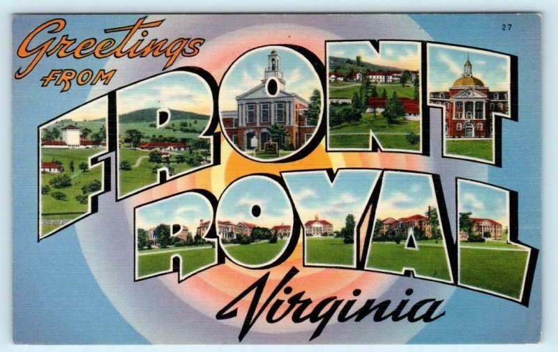 Large Letter Linen FRONT ROYAL, VIRGINIA  VA  ca 1940s Tichnor Postcard