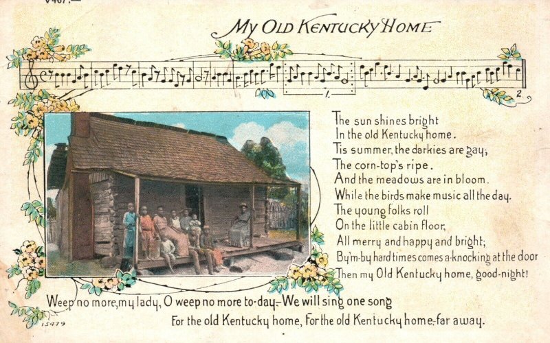 Vintage Postcard 1920's My Old Kentucky Home The Sun Shines Bright Song