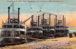 4 Steamboats,J.S. Blair, Other, Burlington, IA,Mississippi River,Old Post Card