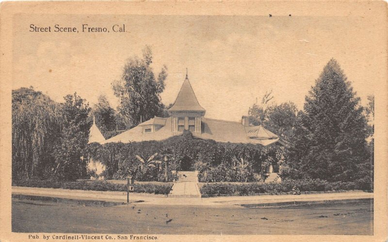 J47/ Fresno California Postcard c1910 Street Scene Residence Home 366