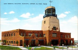 Linen Postcard Terminal Building Municipal Airport in El Paso, Texas