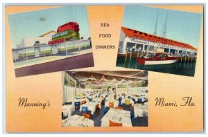 c1942 Manning's Sea Food Dinners Multi-View Miami Beach Florida Vintage Postcard 