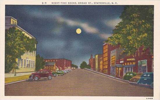 North Carolina Statesville Night Time Scene Broad Street