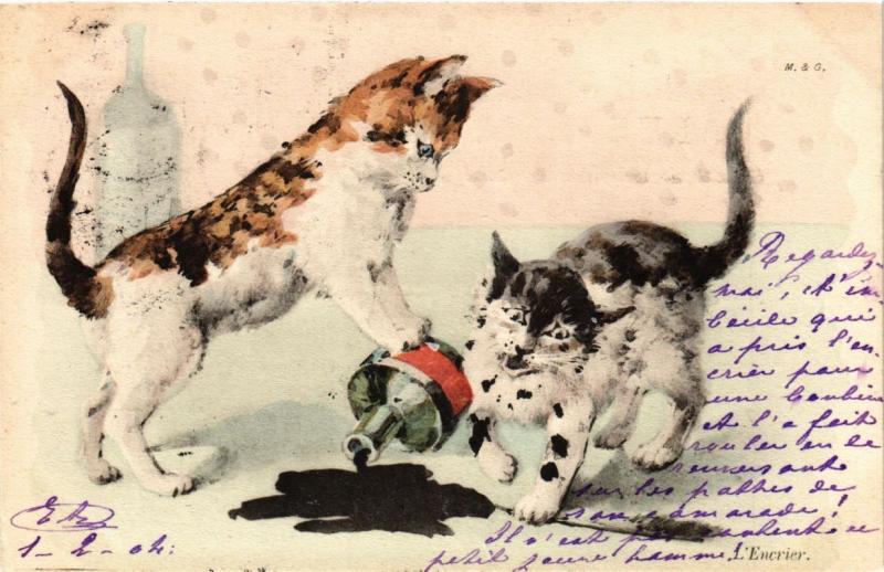 CPA AK CATS Cats and ink (a2141)