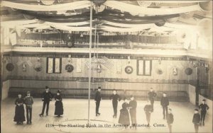 Winsted CA Armory Ice Skating Rink Fashionable Men and Women c1910 RPPC PC