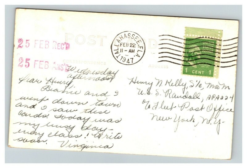 Vintage 1947 RPPC Postcard Florida State Women's College Tallahassee Florida