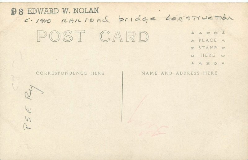 c1910 Railroad Bridge Construction Occupation Postcard 25-11771