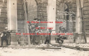 Mexico Border War, RPPC, Rebels in Action at the Ruins of City Hall in Juarez