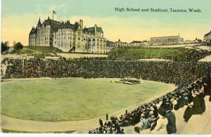 Postcard Early View of High School & Stadium in Tacoma, WA.    aa6
