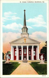 St. Joseph Cathedral Bardstown Kentucky Church Statue Cross Postcard Vintage UP 