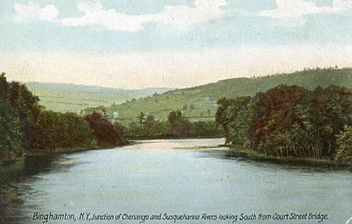 NY - Binghamton. Chenango & Susquehanna Rivers, south from Court Street Bridge