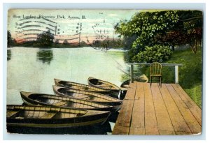 1910 Boat Landing Riverview Park Aurora Illinois IL Posted Antique Postcard 