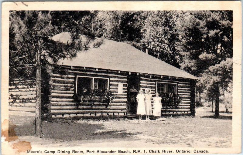 CHALK RIVER Ont Canada   MOORE'S CAMP  LOG CABIN  Dining Room  1940  Postcard