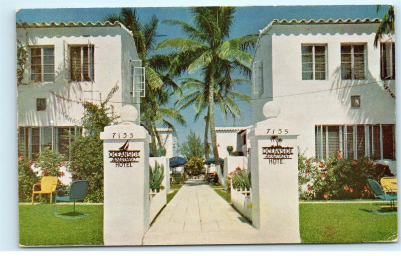 Miami Beach FL Ocean Side Hotel 7135 Harding Ave 1950s Vintage Postcard D78