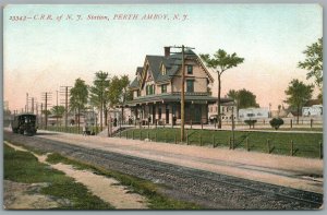 PERTH AMBOY NJ RAILROAD STATION RAILWAY TRAIN DEPOT ANTIQUE POSTCARD