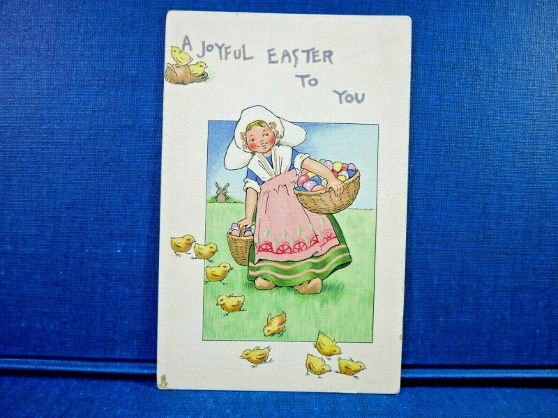 A Joyful Easter To You Girl w/ Basket of Eggs, Baby Chicks Raphael Tuck Postcard