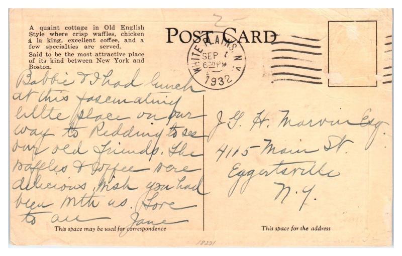 1932 Hobson's Post Road, Coffee House, Norwalk, CT Postcard
