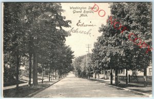1907 Grand Rapids, MI Washington Street Residence St View Collograph Photo A17