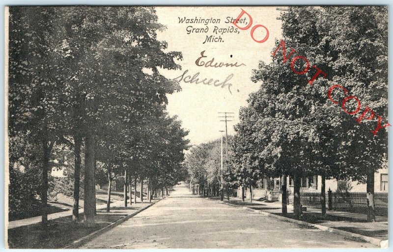 1907 Grand Rapids, MI Washington Street Residence St View Collograph Photo A17