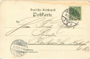c1897 Postcard Gruss aus Baden-Baden Germany Lichtenthaler Allee Horsedrawn