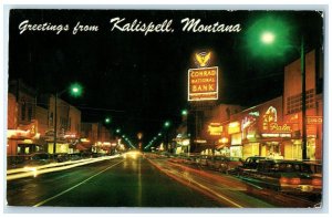 c1960 Main Street Night Heart Glacier National Park Kalispell Montana Postcard