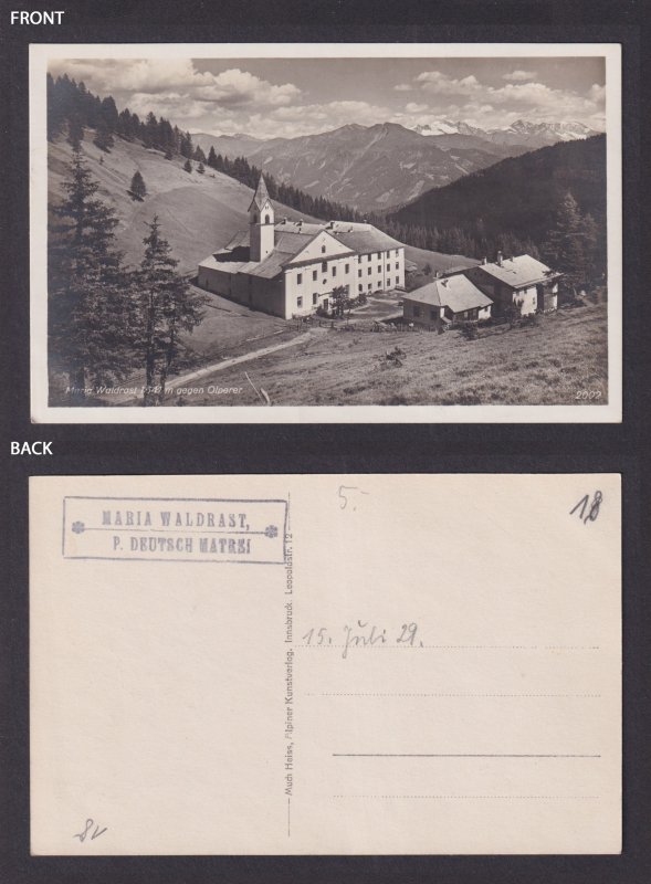 Austria postcard Maria Waldrast Monastery Alps 1341m Olperer view 1929