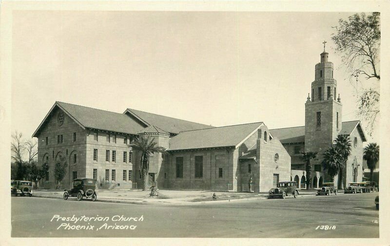 Autos Presbyterian Church Phoenix Arizona 1930s RPPC Photo Postcard 8629