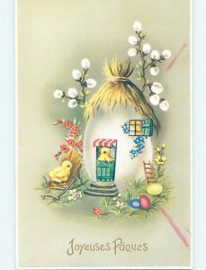 Pre-1980 Easter foreign HUMANIZED CHICK LIVING IN EGG SHAPED HOUSE HL9053