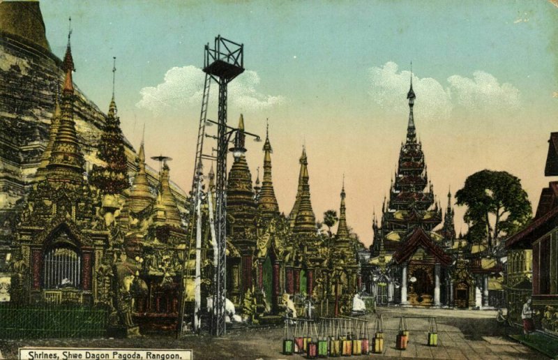 burma, RANGOON, Shwe Dagon Pagoda, Shrines (1910s) D.A. Ahuja Postcard No. 606