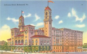 Richmond Virginia Jefferson Hotel Linen Postcard Unused