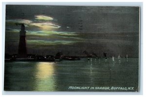 1913 View Of Moonlight In Harbor Buffalo New York NY Posted Antique Postcard 