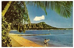 Diamond Heard Framed by Waikiki Beach Hawaii Postcard Posted