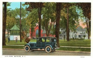 Vintage Postcard 1920's Beautiful Scene Automobile Trees City Park New York 