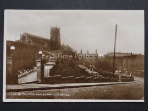 Lancashire: ROCHDALE Parish Church and Steps - Old RP Postcard