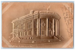 1907 Elks Home Evansville Indiana IN Airbrushed Embossed Antique Postcard