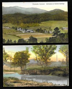 E35 Vt. 2 Pcs.View Calvin Coolidge Birth, Swimming Hole Griswald, Hand Colored