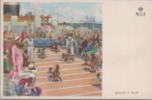 Postcard Ship Navigazione Generale Italiana NGI Giuochi A Bordo