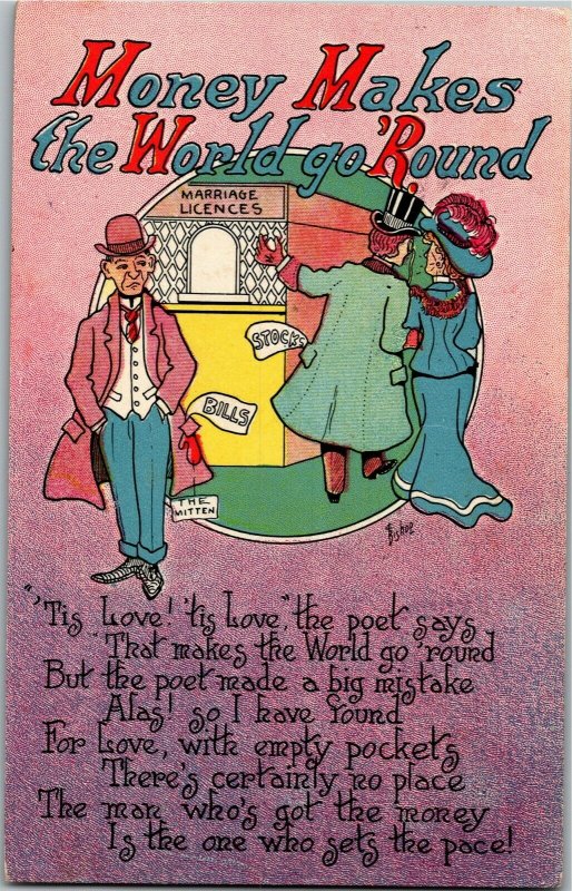 Money Makes the World Go Round Poem c1908 Bishop Vintage Postcard A31