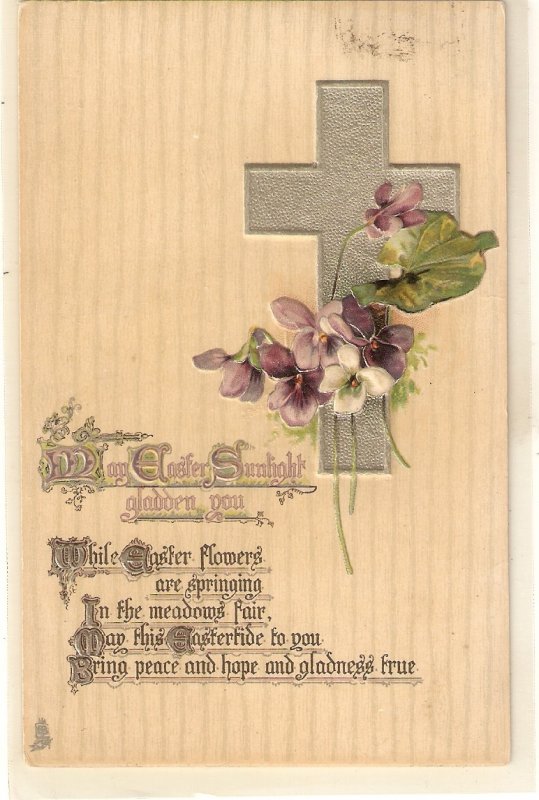Silver Cross. Flowers. Easter Message Tuck Easter Series PC # E. 3625