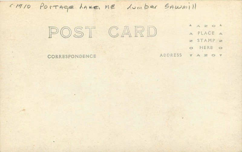 C1910 Portage Lake Maine Lumber Sawmill occupation RPPC Postcard 25-2344