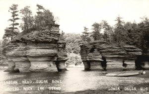 Postcard Indian Head Sugar Bowl Grotto Rock Ink Stand Lower Dells WI RPPC