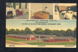 VICKSBURG MISSISSIPPI MAGNOLIA MOTOR HOTEL INTERIOR LINEN ADVERTISING POSTCARD