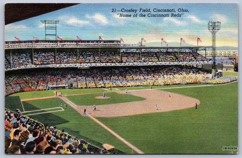 K27/ Baseball Postcard Stadium Cincinnati Ohio Reds Linen Crosley Field 332